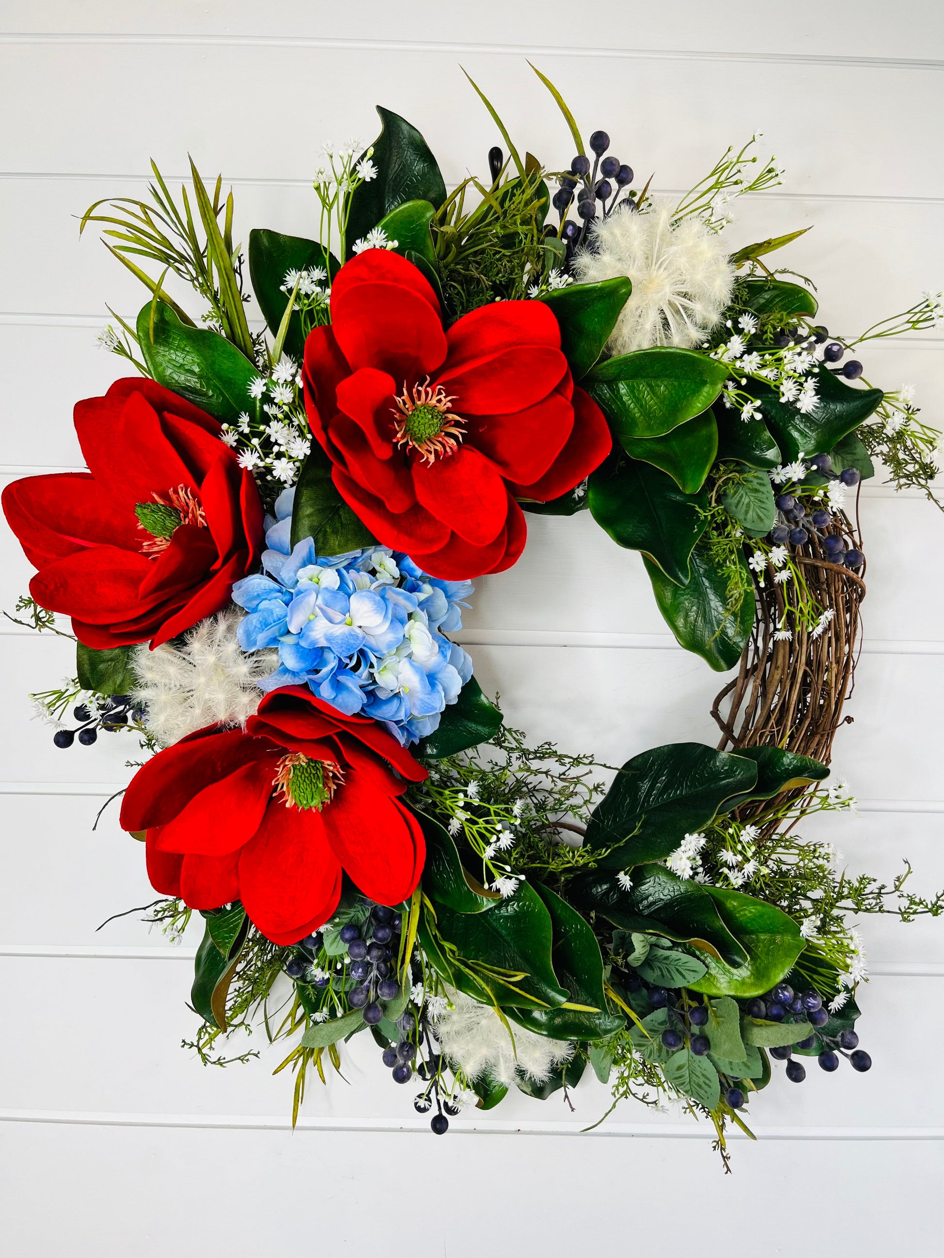 Red Magnolia Patriotic Grapevine Wreath-TCT1501 TCT Crafts