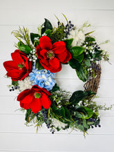 Load image into Gallery viewer, Red Magnolia Patriotic Grapevine Wreath-TCT1501