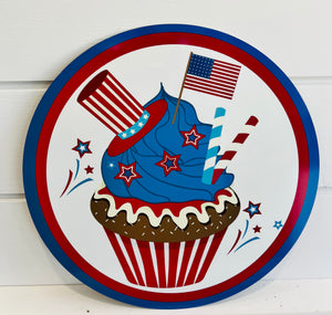 11.75 inch Patriotic Cupcake Round Metal Sign-TCT1503