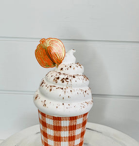 Fake Pumpkin Spice Fall Ice Cream/Latte Tiered Tray Decor-TCT1535
