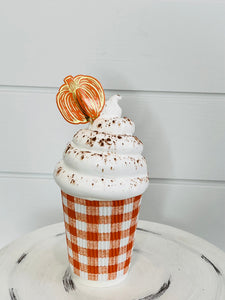 Fake Pumpkin Spice Fall Ice Cream/Latte Tiered Tray Decor-TCT1535