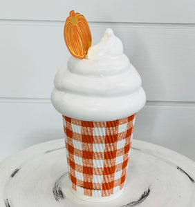Fake Pumpkin Spice Fall Ice Cream/Latte Tiered Tray Decor-TCT1535
