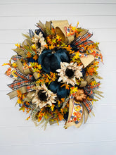 Load image into Gallery viewer, Large Blue/Orange Fall Wreath for Front Door-TCT1538