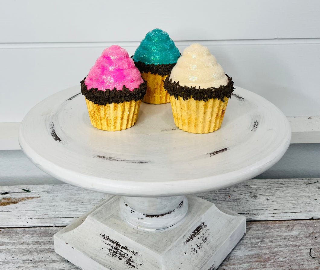 Set of 3 Faux Mini Cupcakes in Cream/Pink/Teal-TCT1549