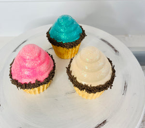 Set of 3 Faux Mini Cupcakes in Cream/Pink/Teal-TCT1549