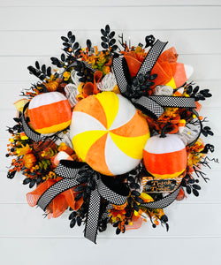 Candy Corn Pumpkin Halloween Wreath-TCT1550