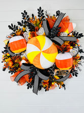Load image into Gallery viewer, Candy Corn Pumpkin Halloween Wreath-TCT1550