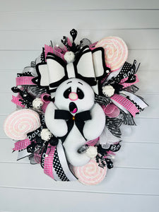 Pink & Black Cute Halloween Ghost Wreath-TCT1557
