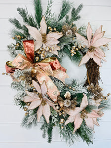 Rose Gold Christmas Grapevine Floral Wreath-TCT1562