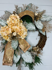 Elegant Designer Champagne/Rose Gold Grapevine Christmas Wreath-TCT1580