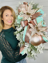 Load image into Gallery viewer, Rose Gold/Mint Designer Front Door Christmas Swag-TCT1585