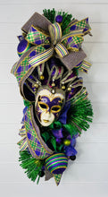 Load image into Gallery viewer, Purple/Green Mardi Gras Jester Mask Swag/Wreath-TCT1586