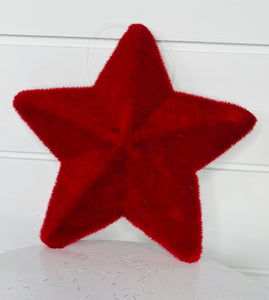 9x9" Flocked Glitter Pointed Star Decor in Blue or Red - Sparkling Addition to Your Holiday Decor-HJ902119/HJ902124
