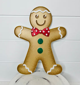 12" Metal Embossed Christmas Gingerbread Boy Sign - Festive Holiday Decor-(MD055504)