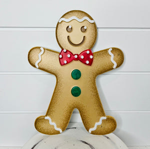 12" Metal Embossed Christmas Gingerbread Boy Sign - Festive Holiday Decor-(MD055504)