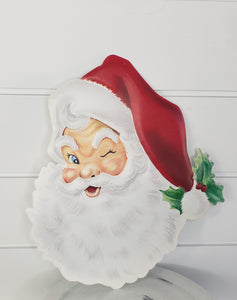 12"H x 11.75"L Embossed Metal Santa Face Sign - Charming Christmas Decoration-MD0621