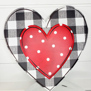 Metal Embossed Check Heart Sign - Black/White/Red, 12"Hx12"L-MD0665