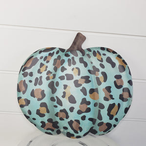 12"L Metal Embossed Leopard Spot Pumpkin Fall Sign - Trendy Autumn Decor-MD076537
