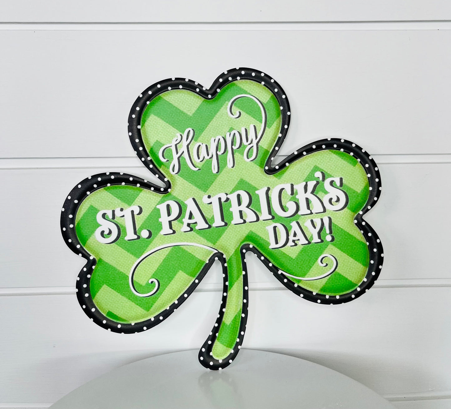 Metal Embossed Zig Zag Clover St. Patrick's Day Sign - Green/Lime/Black/White, 11.5x10.5"-MD0858 TCT Crafts