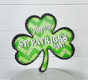 Metal Embossed Zig Zag Clover St. Patrick's Day Sign - Green/Lime/Black/White, 11.5x10.5"-MD0858