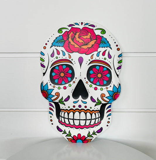 Metal Sugar Skull Sign - White/Multi, 10"H x 6.6"L-MD0999 TCT Crafts