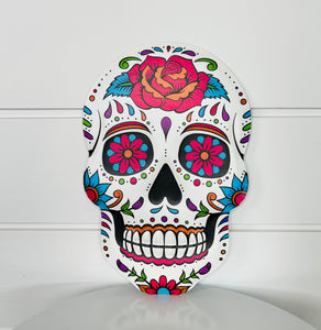 Metal Sugar Skull Sign - White/Multi, 10"H x 6.6"L-MD0999