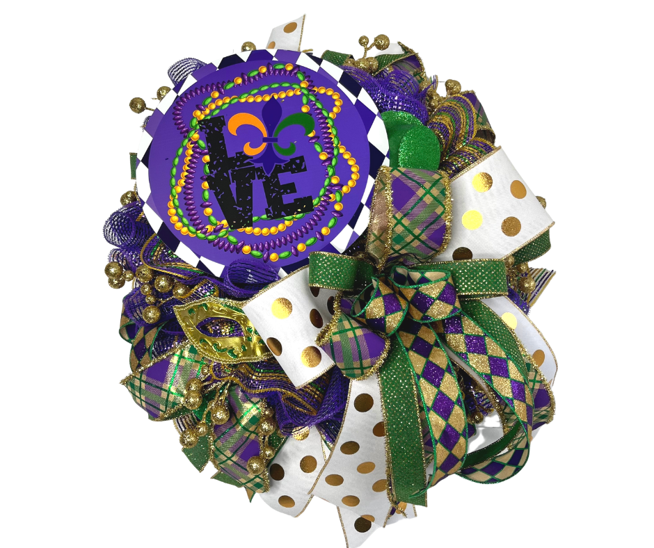 Purple & Gold Fleur De Lis Mardi Gras Love door wreath-TCT1453