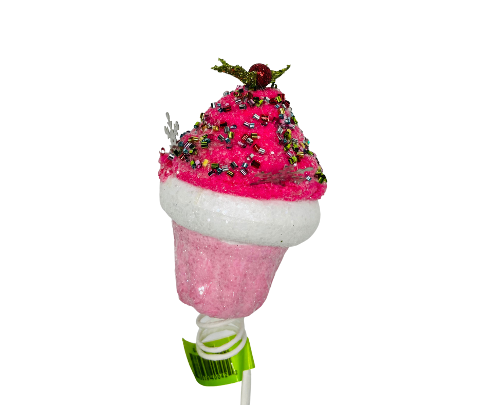 Small Pink Christmas Cupcake Pick - Sweet Holiday Delight-84259