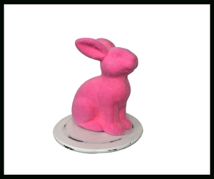 Whimsical Wonder: 10"x8.25" Flocked Pink Sitting Rabbit-HE723122