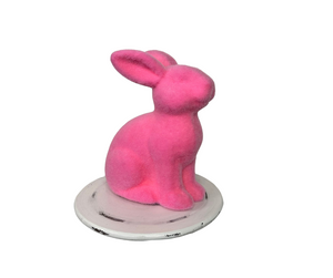 Whimsical Wonder: 10"x8.25" Flocked Pink Sitting Rabbit-HE723122