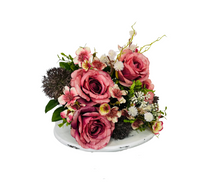 Load image into Gallery viewer, Enchanting Blooms: 17.75-Inch Artificial Rose/Spiraea/Fern Bush Bouquet in Pink, Lavender, and Cream-FB190253