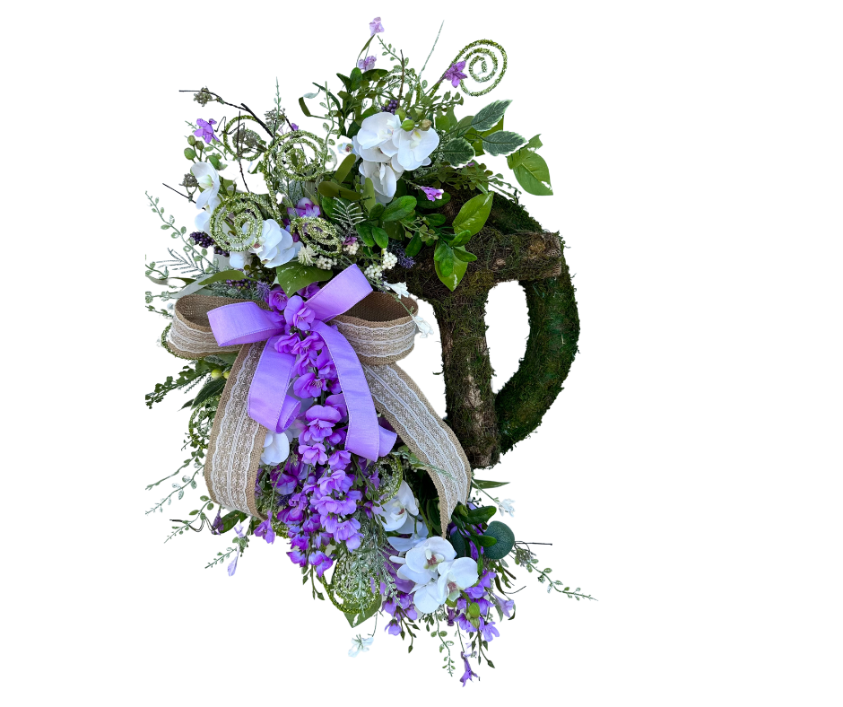 Purple Floral Spring/Easter Cross Moss Wreath-TCT1616