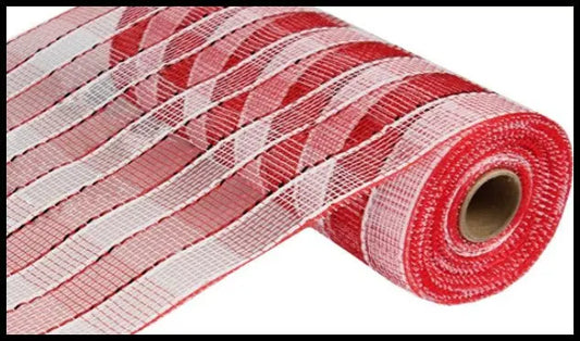 RE1351N5-10 Inch Red/White Wide Foil Deco Mesh - TCTCrafts