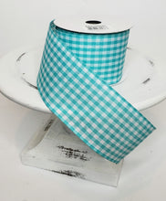 Load image into Gallery viewer, 1.5 inch Gingham Check Wired Ribbon-Turquoise/White-RG01049JH - TCTCrafts