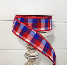 Load image into Gallery viewer, RG01162A1-Reverse Flannel Mini Check Patriotic Ribbon-Red/White/Blue - TCTCrafts