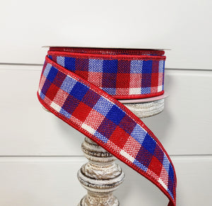 RG01162A1-Reverse Flannel Mini Check Patriotic Ribbon-Red/White/Blue - TCTCrafts