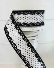 Load image into Gallery viewer, 1.5&quot;x10YD Black/White Raised Swiss Dot Lace Wired Ribbon - Elegant Texture for Timeless Crafts and Decor-RG08817L6