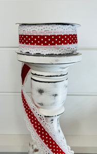 1.5"x10YD Red/White Raised Swiss Dot Wired Ribbon - Classic Elegance for Versatile Crafts and Decor-RG0886924
