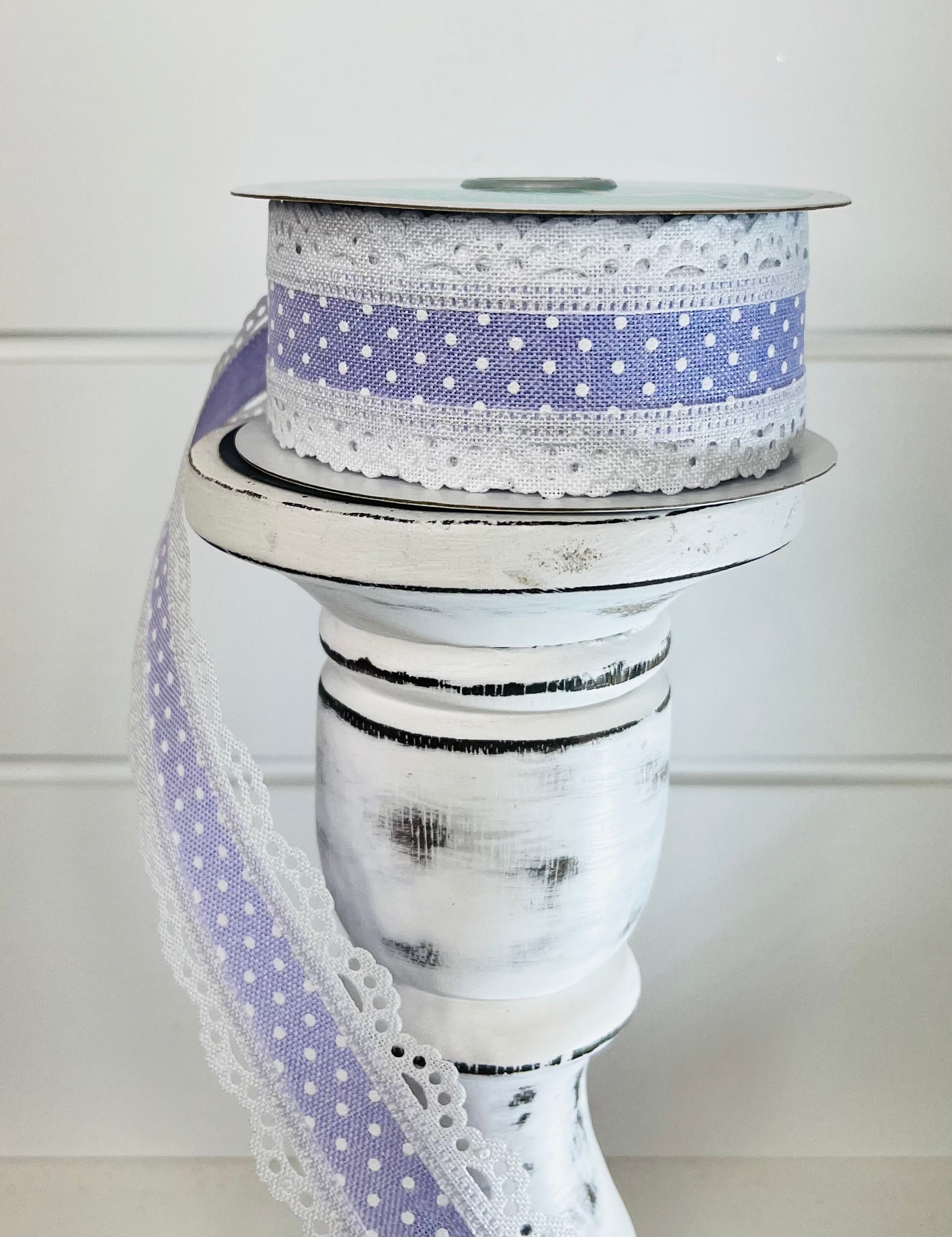 1.5"x10YD Lavender/White Raised Swiss Dot Lace Wired Ribbon - Delicate Elegance for Charming Crafts and Decor-RG08869NR TCT Crafts