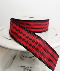1.5 inch Red/Black Ticking Stripe Wired Ribbon-RGA1015WJ - TCTCrafts