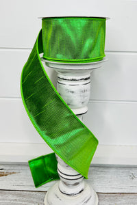 2.5"x10YD Metallic Dupioni Wired Ribbon - Green - Shimmering Elegance for Crafts and Decor-(RGA113809)