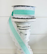 Mint Green and White Scalloped Edge Royal Burlap Wired Ribbon - 1.5 Inches Wide, 10 Yards Length - Perfect for Crafts-RGA1541AN TCT Crafts
