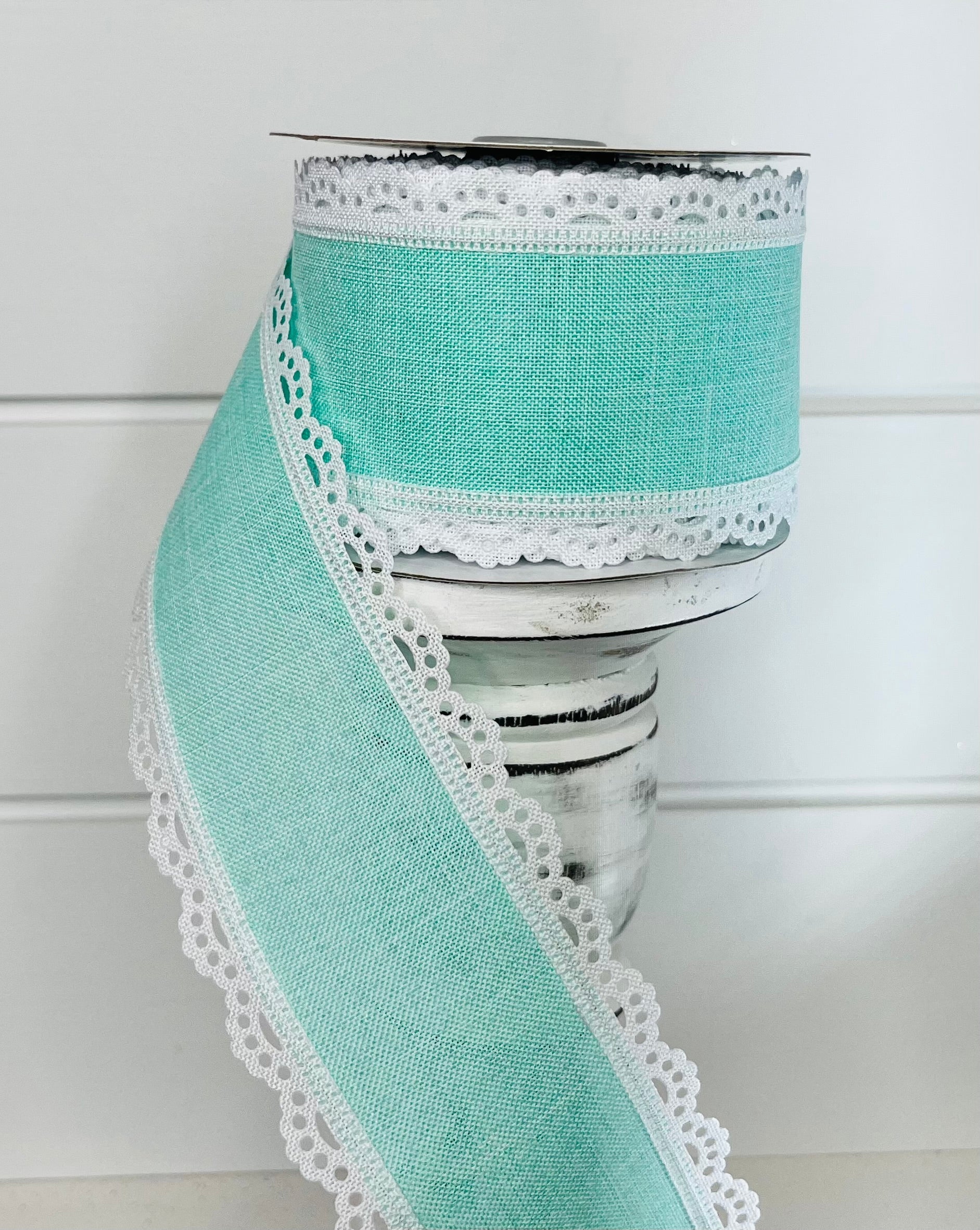 2.5"x10YD Mint Green/White Scalloped Edge Royal Burlap Wired Ribbon - Rustic Charm with a Touch of Elegance-RGA1542AN TCT Crafts