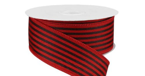 Red and Black Vertical Striped Wired Ribbon 1.5 inch-RGA1814MA - TCTCrafts