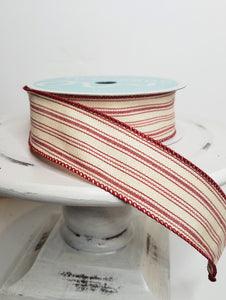 1.5 inch Ticking Stripe Ribbon-Red/Beige-RGA187524 - TCTCrafts