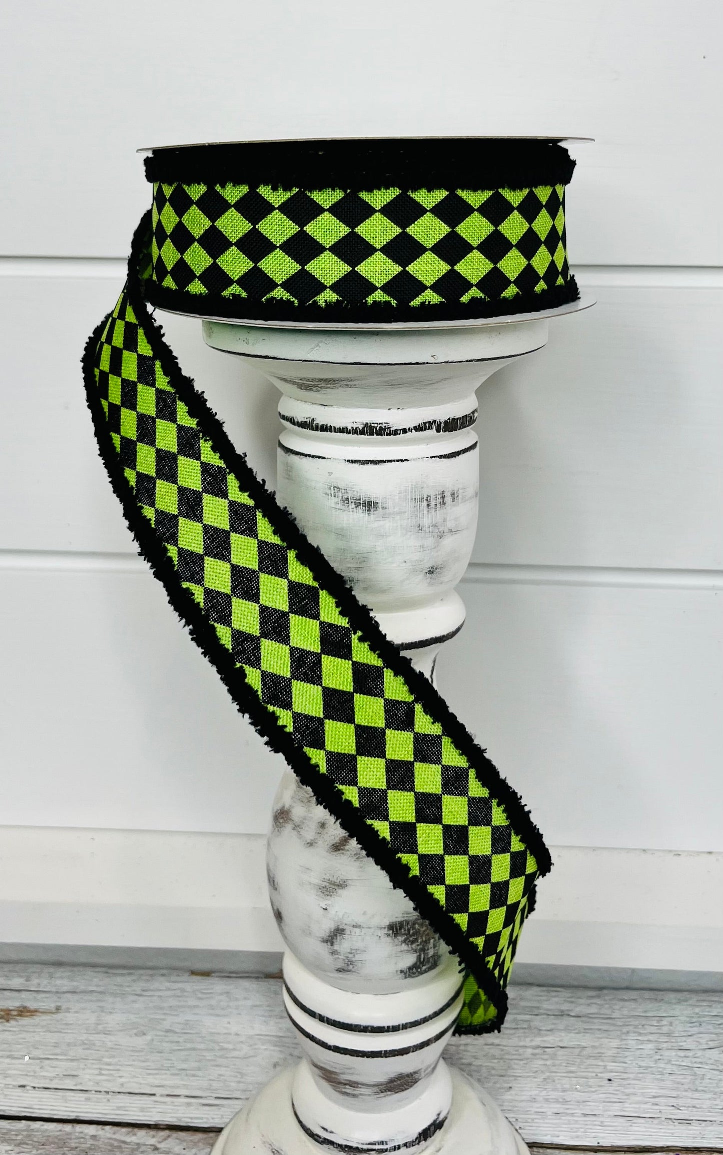 1.5"x10YD Harlequin on Royal/Drift Wired Ribbon - Lime Green/Black - Playful Elegance for Crafts and Decor (RGA8416E9) TCT Crafts