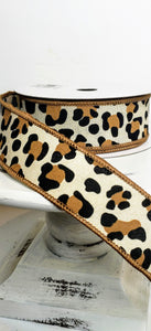 1.5 inch Leopard Print Fuzzy Wired Ribbon-Natural/Black/Brown-RGB140618 - TCTCrafts