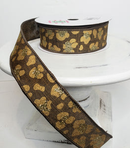 1.5 inch Leopard Print Wired Ribbon-Brown/Gold/Lt Gold, Animal Print-RGB141204 - TCTCrafts