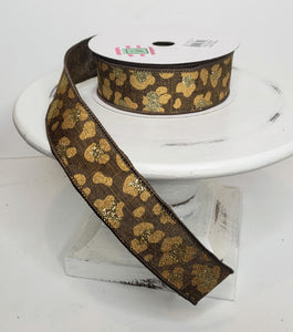 1.5 inch Leopard Print Wired Ribbon-Brown/Gold/Lt Gold, Animal Print-RGB141204 - TCTCrafts