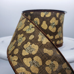 Leopard Print Ribbon on Royal-Brown/Gold/Light Gold, 2.5 inch -RGB141304 - TCTCrafts